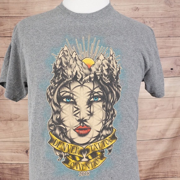 DENVER TATTOO CONVENTION SHORT SLEEVE GREY T-SHIRT SIZE M MEDIUM - Picture 1 of 6